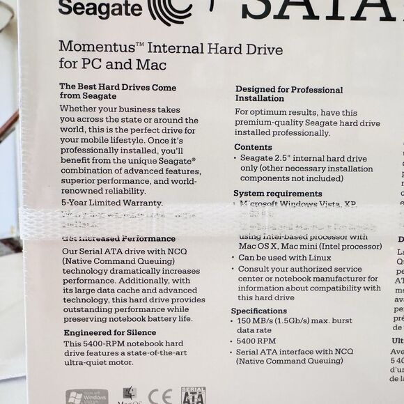 Seagate 160GB Notebook Internal 2.5" HD SATA 150 RTL Momentus ST9160821AS-RK - Picture 8 of 12